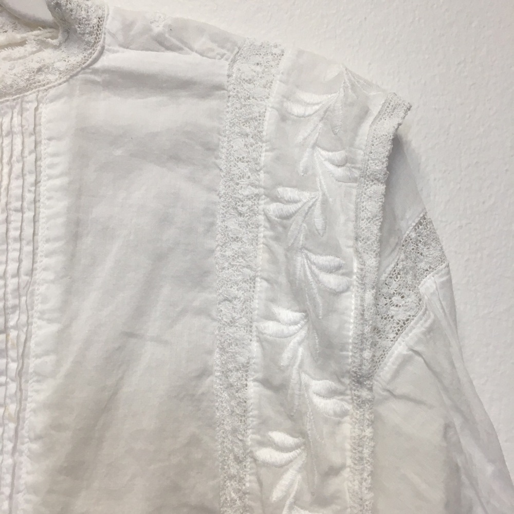 Mango Gauzy Lace Embroidered Long Sleeve Blouse 4 White 100% Cotton - Picture 3 of 11